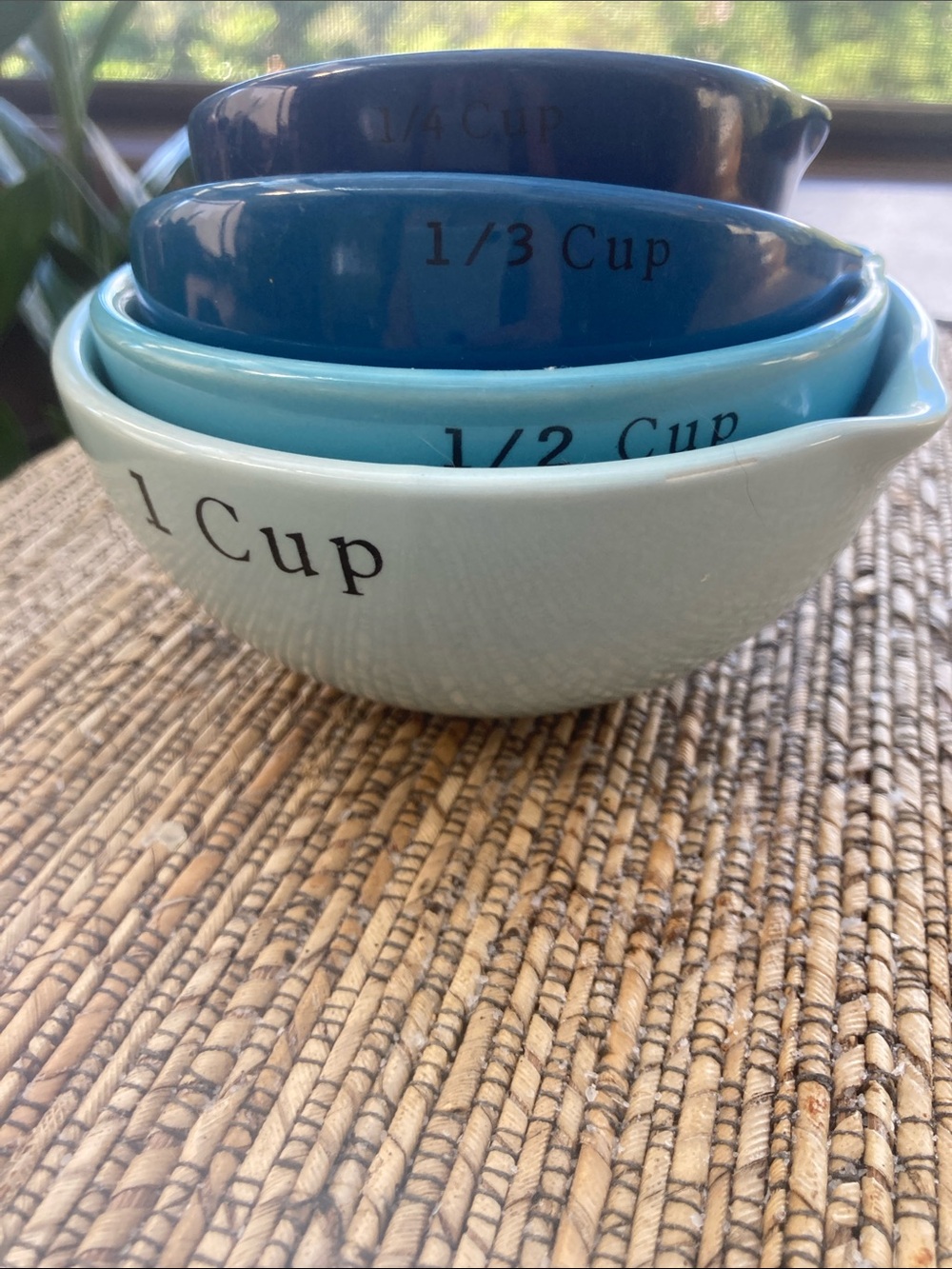 Ceramic Measuring Cup Set in Gradient Blue Nesting Bowls